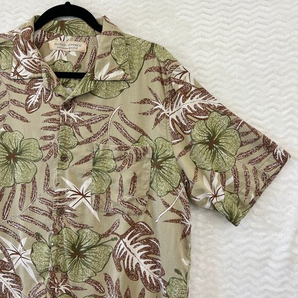 Island Republic Shirt Mens Large Green Tan Floral 100% Silk Hawaiian Vacation - Picture 5 of 12